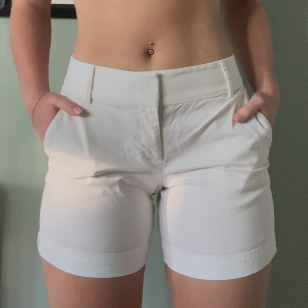 LOFT White Bermuda Shorts Tailored Cotton Blend